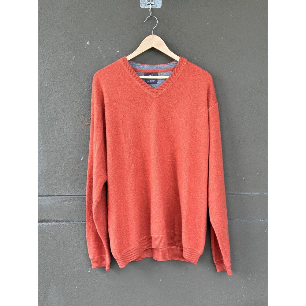 JWN 100% Cashmere V-Neck Pullover Sweater Tangerine Orange Unisex Extra Large